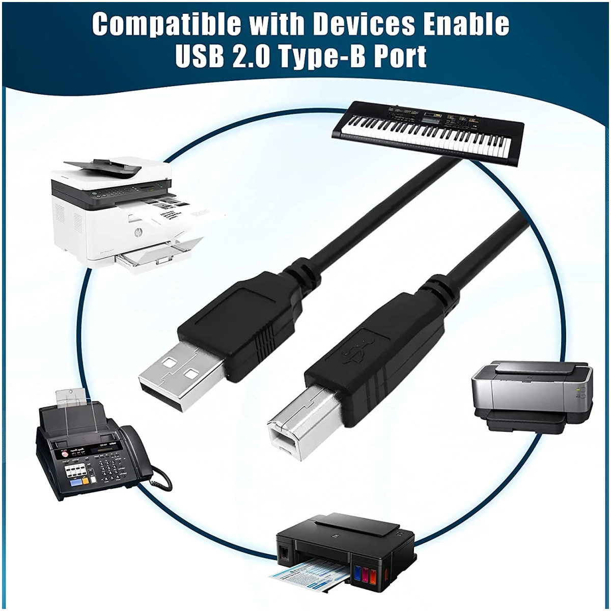 1.5 Meter USB Printer Cable, USB A to Male To USB B 2.0 Cable Cord Compatible with Printers, Scanner For Brother Dell, HP, Epson, Canon, Xerox, Samsung, Epson-4.92 Feet - Image 3