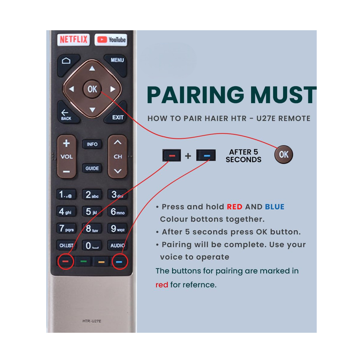 Remote For Haier Smart/Android TV With Voice Function Support - Image 3